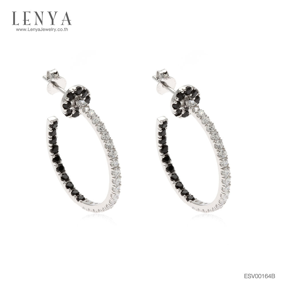 LENYA ต่างหูพลอยดำนิล ส่งเสริมการเงิน อำนาจความมั่นคง ขนาด 1.75 มิล ตัวเรือนเงินแท้925 ชุบทองคำขาว