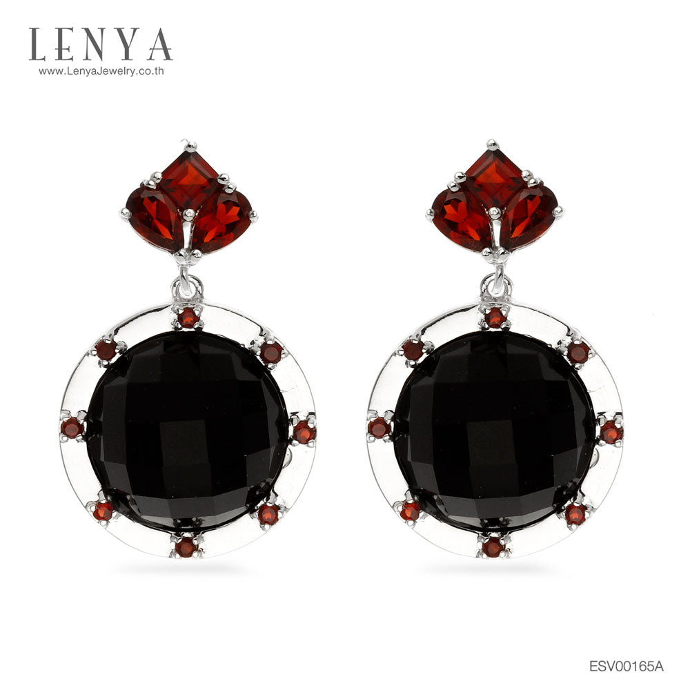 LENYA ต่างหูพลอยนิลดำ ช่วยป้องกันอันตราย เพิ่มพลังงานบวก ขนาด 13 มิล ตัวเรือนเงินแท้925 ชุบทองคำขาว