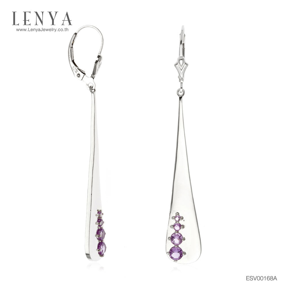 LENYA ต่างหูพลอยอเมทิสต์ เสริมความสงบใจ มีสติ มั่งคั่ง ขนาด 3.50 มิล ตัวเรือนเงินแท้925 ชุบทองคำขาว