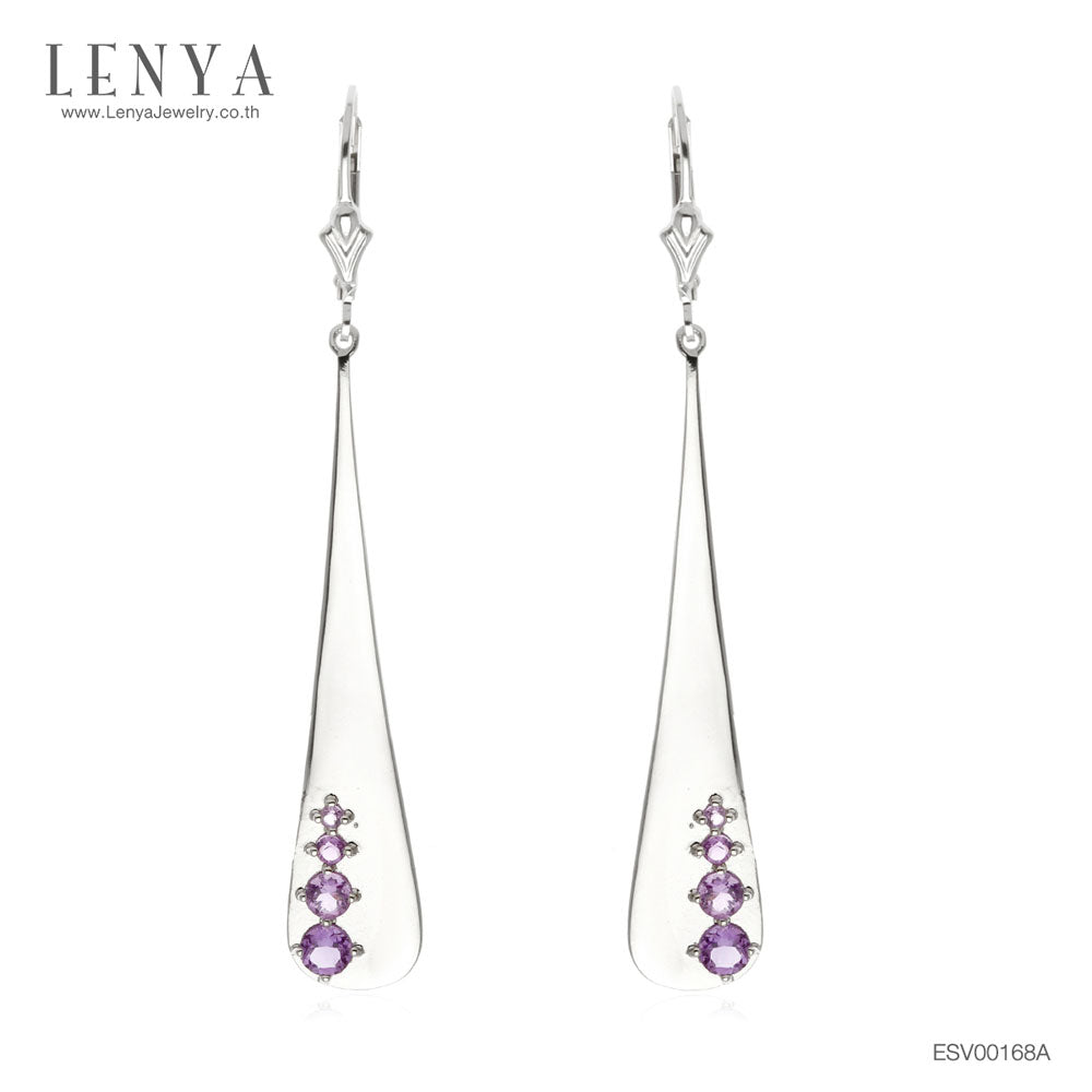 LENYA ต่างหูพลอยอเมทิสต์ เสริมความสงบใจ มีสติ มั่งคั่ง ขนาด 3.50 มิล ตัวเรือนเงินแท้925 ชุบทองคำขาว
