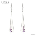 LENYA ต่างหูพลอยอเมทิสต์ เสริมความสงบใจ มีสติ มั่งคั่ง ขนาด 3.50 มิล ตัวเรือนเงินแท้925 ชุบทองคำขาว