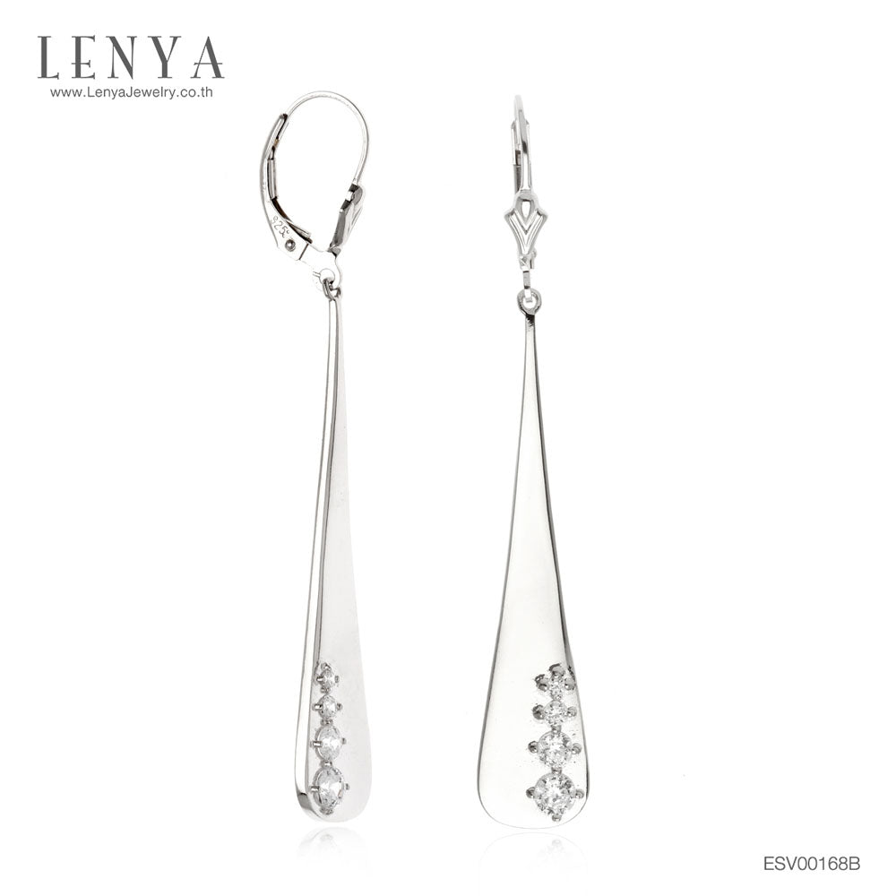 LENYA ต่างหู CZ Diamondlike เพิ่มความโดดเด่น ขนาด 3.50 มิล ตัวเรือนเงินแท้925 ชุบทองคำขาว