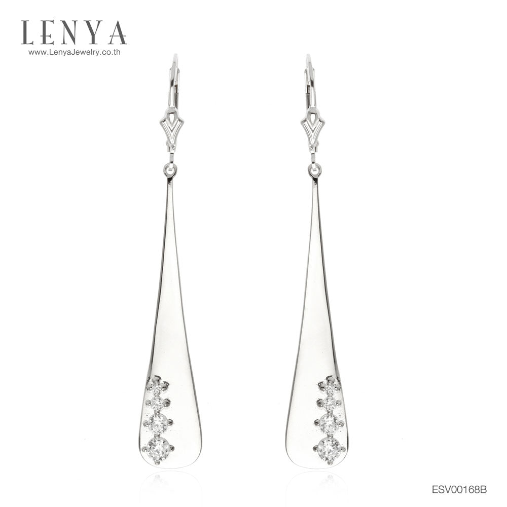 LENYA ต่างหู CZ Diamondlike เพิ่มความโดดเด่น ขนาด 3.50 มิล ตัวเรือนเงินแท้925 ชุบทองคำขาว