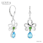 LENYA ต่างหูพลอยบลูโทแพซ เสริมความมั่นใจ ชัดเจน ปัญญา ขนาด 8x6 มิล ตัวเรือนเงินแท้925 ชุบทองคำขาว