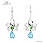 LENYA ต่างหูพลอยบลูโทแพซ เสริมความมั่นใจ ชัดเจน ปัญญา ขนาด 8x6 มิล ตัวเรือนเงินแท้925 ชุบทองคำขาว
