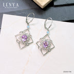 LENYA ต่างหูพลอยอเมทิสต์ เสริมความสงบใจ มีสติ มั่งคั่ง ขนาด 8x6 มิล ตัวเรือนเงินแท้925 ชุบทองคำขาว