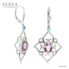 LENYA ต่างหูพลอยอเมทิสต์ เสริมความสงบใจ มีสติ มั่งคั่ง ขนาด 8x6 มิล ตัวเรือนเงินแท้925 ชุบทองคำขาว