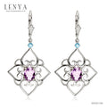 LENYA ต่างหูพลอยอเมทิสต์ เสริมความสงบใจ มีสติ มั่งคั่ง ขนาด 8x6 มิล ตัวเรือนเงินแท้925 ชุบทองคำขาว