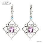 LENYA ต่างหูพลอยอเมทิสต์ เสริมความสงบใจ มีสติ มั่งคั่ง ขนาด 8x6 มิล ตัวเรือนเงินแท้925 ชุบทองคำขาว