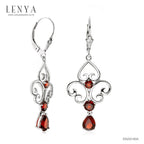 LENYA ต่างหูพลอยโกเมน เสริมพลังในการปกป้องคุ้มครอง ขนาด7x5มิล ตัวเรือนเงินแท้925 ชุบทองคำขาว