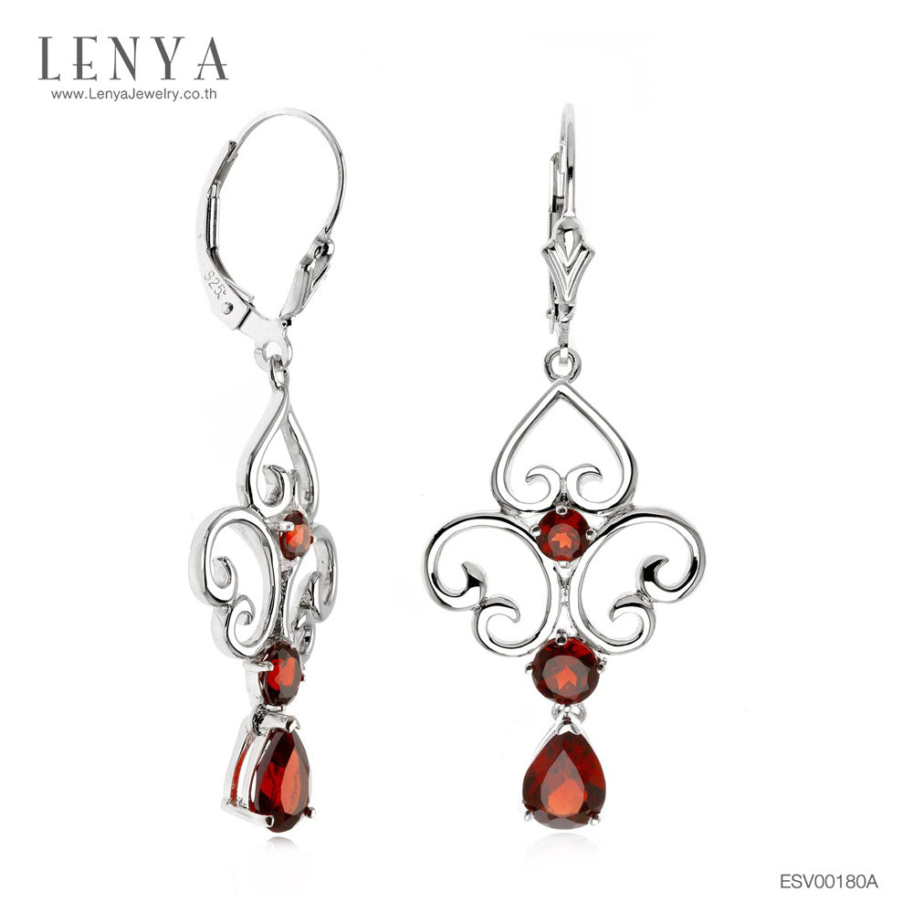 LENYA ต่างหูพลอยโกเมน เสริมพลังในการปกป้องคุ้มครอง ขนาด7x5มิล ตัวเรือนเงินแท้925 ชุบทองคำขาว