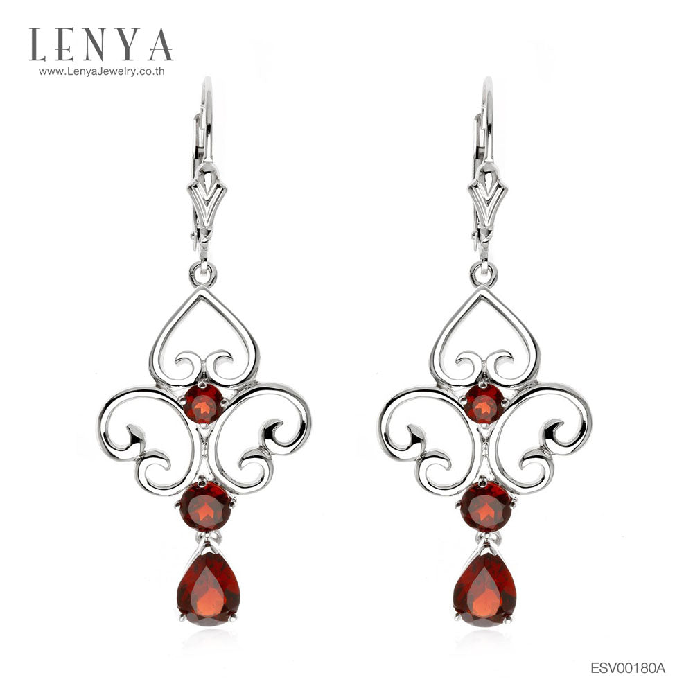 LENYA ต่างหูพลอยโกเมน เสริมพลังในการปกป้องคุ้มครอง ขนาด7x5มิล ตัวเรือนเงินแท้925 ชุบทองคำขาว