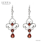 LENYA ต่างหูพลอยโกเมน เสริมพลังในการปกป้องคุ้มครอง ขนาด7x5มิล ตัวเรือนเงินแท้925 ชุบทองคำขาว