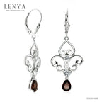 LENYA ต่างหูประดับด้วยพลอยสโมคกี้ควอตซ์(Smoky Quartz) ตัวเรือนเงินแท้ 925 ชุบทองขาว
