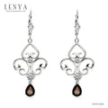 LENYA ต่างหูประดับด้วยพลอยสโมคกี้ควอตซ์(Smoky Quartz) ตัวเรือนเงินแท้ 925 ชุบทองขาว