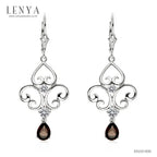 LENYA ต่างหูประดับด้วยพลอยสโมคกี้ควอตซ์(Smoky Quartz) ตัวเรือนเงินแท้ 925 ชุบทองขาว