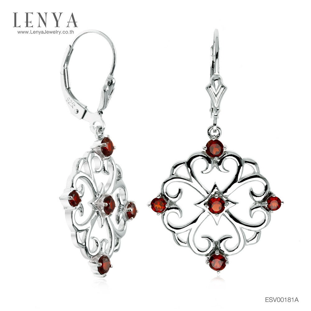 LENYA ต่างหูพลอยโกเมน เสริมด้านใจแกร่ง สำเร็จ มั่นคง ขนาด 3 มิล ตัวเรือนเงินแท้925 ชุบทองคำขาว