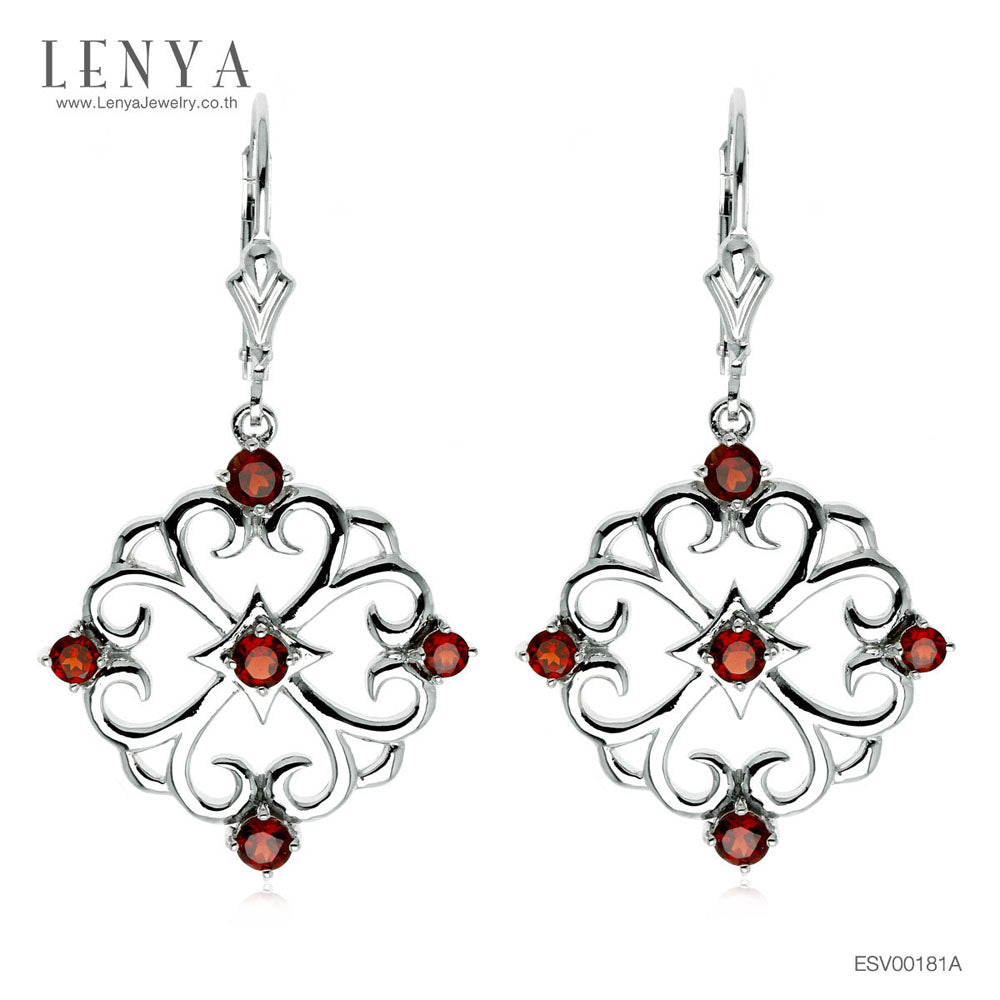 LENYA ต่างหูพลอยโกเมน เสริมด้านใจแกร่ง สำเร็จ มั่นคง ขนาด 3 มิล ตัวเรือนเงินแท้925 ชุบทองคำขาว