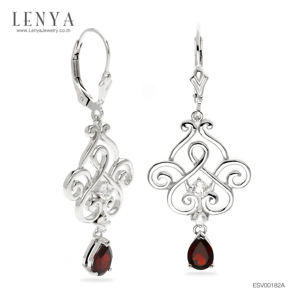 LENYA ต่างหูพลอยโกเมน เสริมด้านใจแกร่ง สำเร็จ มั่นคง ขนาด 7X5 มิล ตัวเรือนเงินแท้925 ชุบทองคำขาว