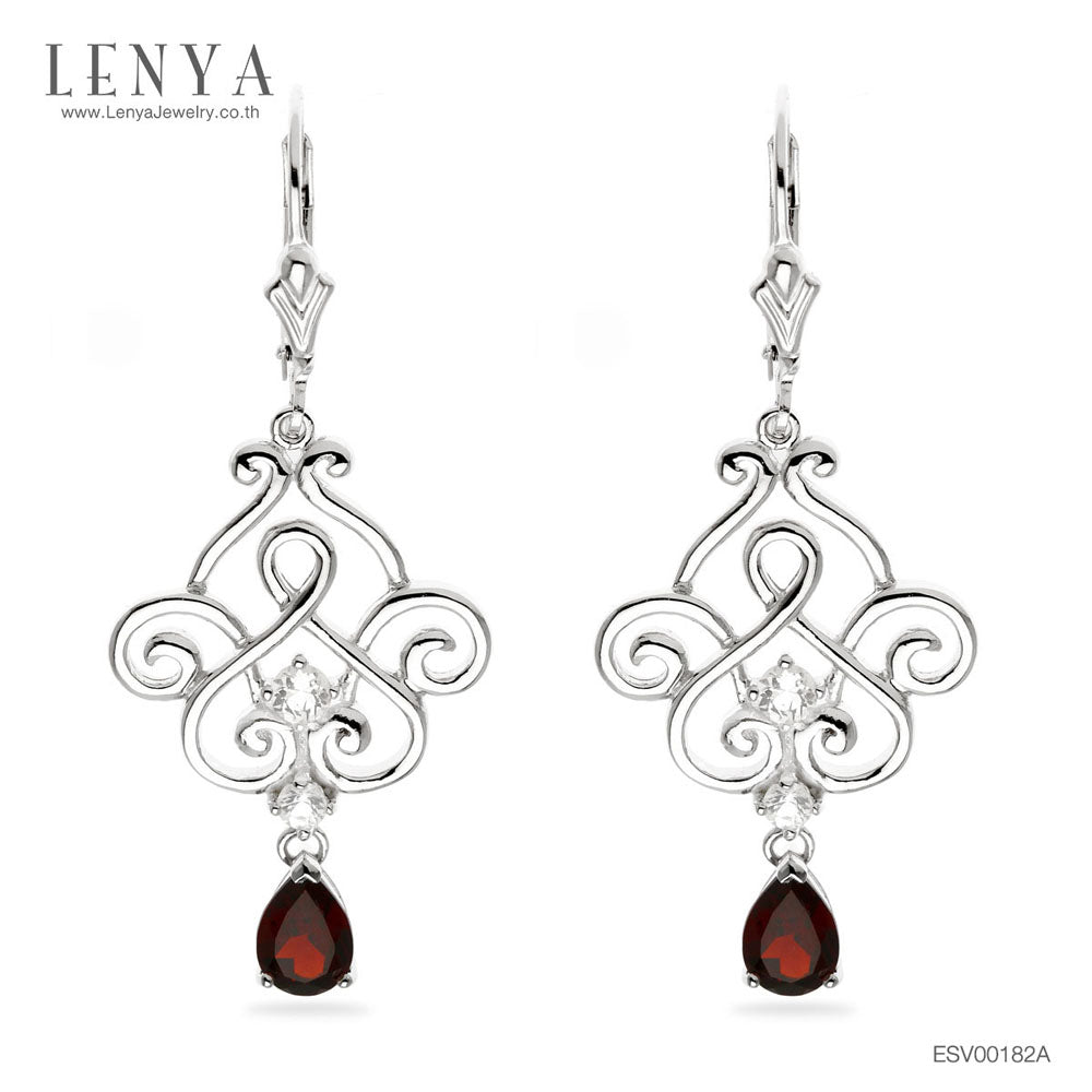 LENYA ต่างหูพลอยโกเมน เสริมด้านใจแกร่ง สำเร็จ มั่นคง ขนาด 7X5 มิล ตัวเรือนเงินแท้925 ชุบทองคำขาว