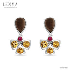 LENYA ต่างหูพลอยสโมคกี้ควอตซ์ เสริมพลังในการปกป้องคุ้มครอง ขนาด 7 มิล ตัวเรือนเงินแท้925 ชุบทองคำขาว