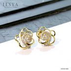 LENYA ต่างหูดอกไม้ ตัวเรือนเงินแท้ 925 ชุบทองคำ ประดับด้วย คิวบิกเซอร์โคเนีย (Cubic Zirconia) สีขาวสวยงาม