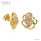 LENYA ต่างหูดอกไม้ ตัวเรือนเงินแท้ 925 ชุบทองคำ ประดับด้วย คิวบิกเซอร์โคเนีย (Cubic Zirconia) สีขาวสวยงาม