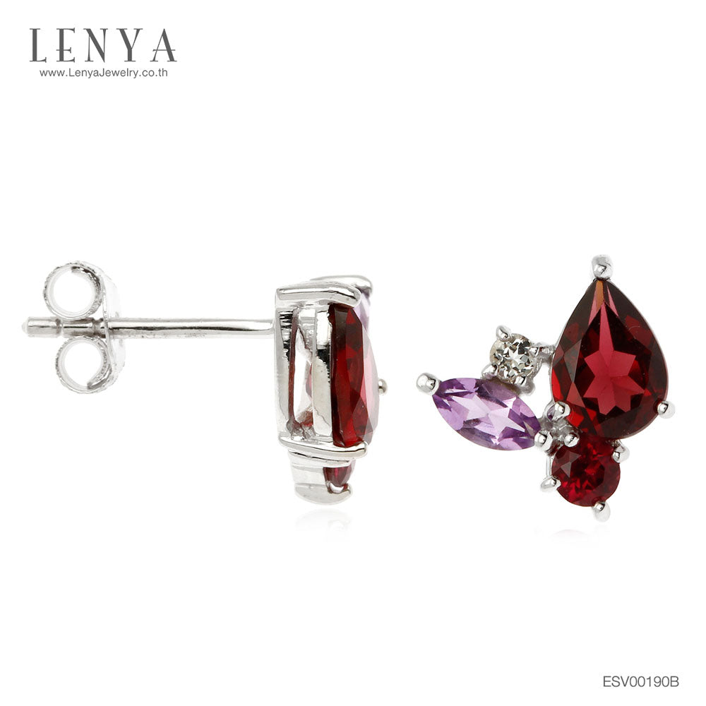LENYA ต่างหูพลอยโรโดไลท์ เสริมความรัก ความสัมพันธ์ ขนาด 7x5 มิล ตัวเรือนเงินแท้925 ชุบทองคำขาว