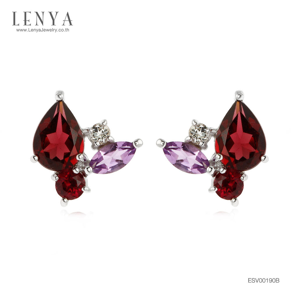 LENYA ต่างหูพลอยโรโดไลท์ เสริมความรัก ความสัมพันธ์ ขนาด 7x5 มิล ตัวเรือนเงินแท้925 ชุบทองคำขาว