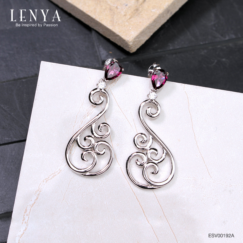 LENYA ต่างหูพลอยโรโดไลท์ เสริมความรัก ความสัมพันธ์ ขนาด 7x5 มิล ตัวเรือนเงินแท้925 ชุบทองคำขาว