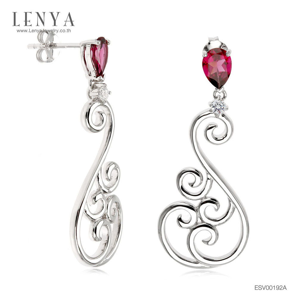 LENYA ต่างหูพลอยโรโดไลท์ เสริมความรัก ความสัมพันธ์ ขนาด 7x5 มิล ตัวเรือนเงินแท้925 ชุบทองคำขาว