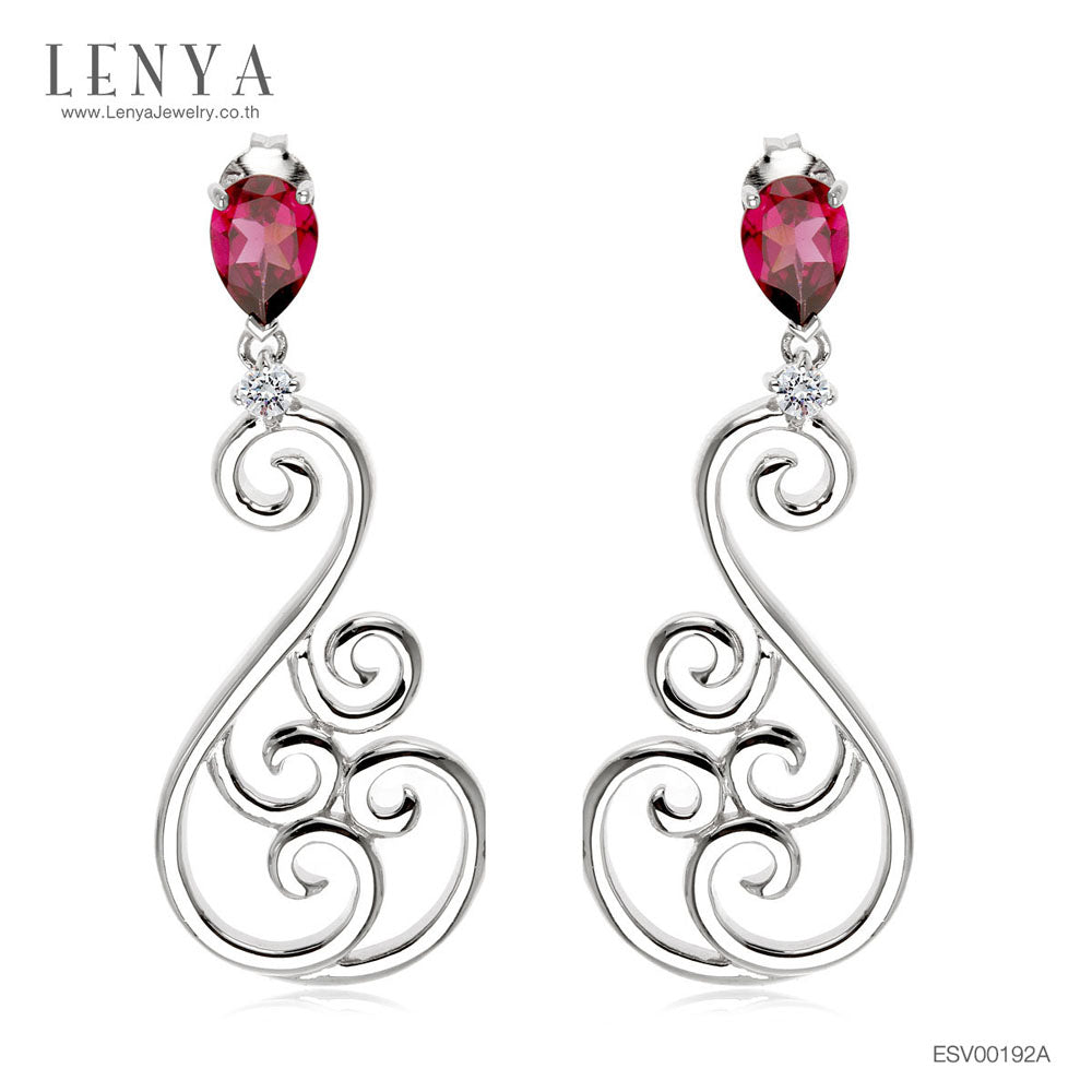 LENYA ต่างหูพลอยโรโดไลท์ เสริมความรัก ความสัมพันธ์ ขนาด 7x5 มิล ตัวเรือนเงินแท้925 ชุบทองคำขาว