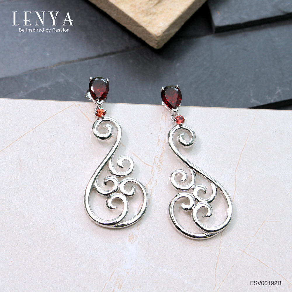 LENYA ต่างหูพลอยโกเมน เสริมด้านใจแกร่ง สำเร็จ ขนาด 7x5 มิล ตัวเรือนเงินแท้925 ชุบทองคำขาว