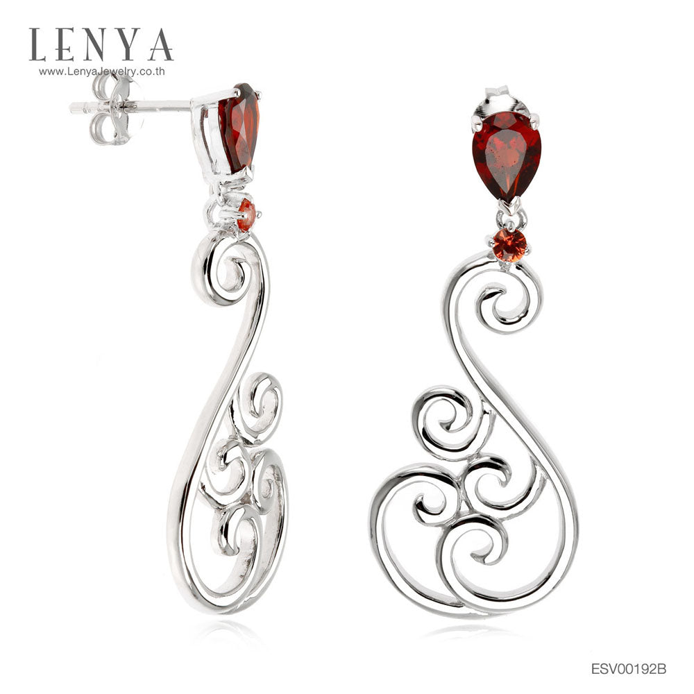 LENYA ต่างหูพลอยโกเมน เสริมด้านใจแกร่ง สำเร็จ ขนาด 7x5 มิล ตัวเรือนเงินแท้925 ชุบทองคำขาว