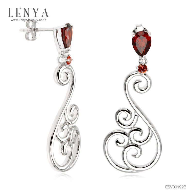LENYA ต่างหูพลอยโกเมน เสริมด้านใจแกร่ง สำเร็จ ขนาด 7x5 มิล ตัวเรือนเงินแท้925 ชุบทองคำขาว