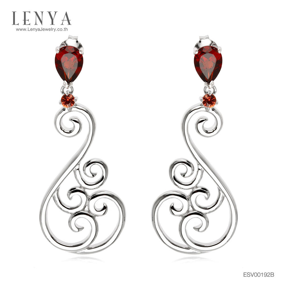 LENYA ต่างหูพลอยโกเมน เสริมด้านใจแกร่ง สำเร็จ ขนาด 7x5 มิล ตัวเรือนเงินแท้925 ชุบทองคำขาว