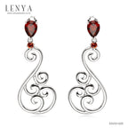 LENYA ต่างหูพลอยโกเมน เสริมด้านใจแกร่ง สำเร็จ ขนาด 7x5 มิล ตัวเรือนเงินแท้ 925 ชุบทองคำขาว