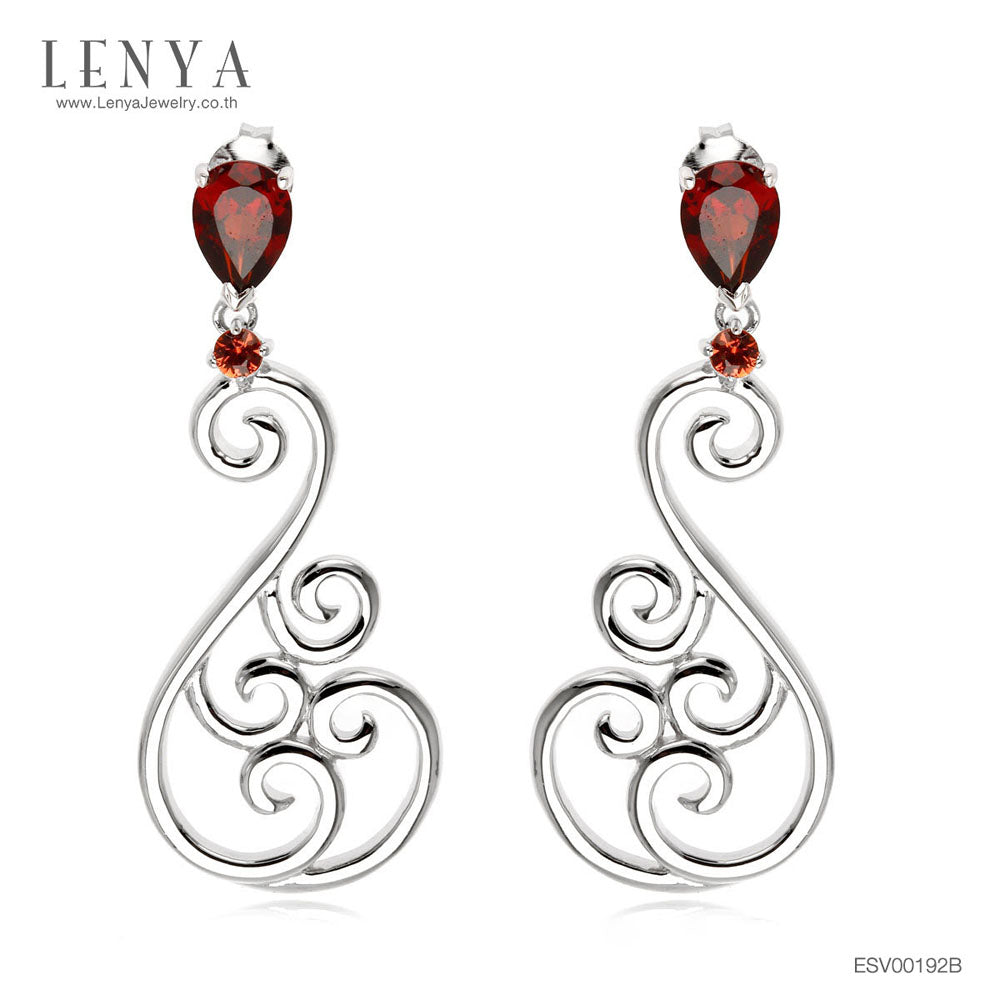 LENYA ต่างหูพลอยโกเมน เสริมด้านใจแกร่ง สำเร็จ ขนาด 7x5 มิล ตัวเรือนเงินแท้ 925 ชุบทองคำขาว