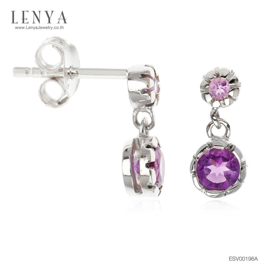 LENYA ต่างหูพลอยอเมทิสต์ เสริมความสงบใจ ขนาด 3 มิล ตัวเรือนเงินแท้925 ชุบทองคำขาว