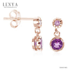 LENYA ต่างหูเงินแท้ 925 ชุปพิงค์โกลด์ ประดับพลอย สีม่วงอเมทิสต์ (Amethyst)  เล็ก หรูดีไซน์ สวย ใส น่ารัก  สไตล์เกาหลี ญี่ปุ่น สวมใส่ได้ทุกโอกาส