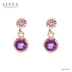 LENYA ต่างหูเงินแท้ 925 ชุปพิงค์โกลด์ ประดับพลอย สีม่วงอเมทิสต์ (Amethyst)  เล็ก หรูดีไซน์ สวย ใส น่ารัก  สไตล์เกาหลี ญี่ปุ่น สวมใส่ได้ทุกโอกาส
