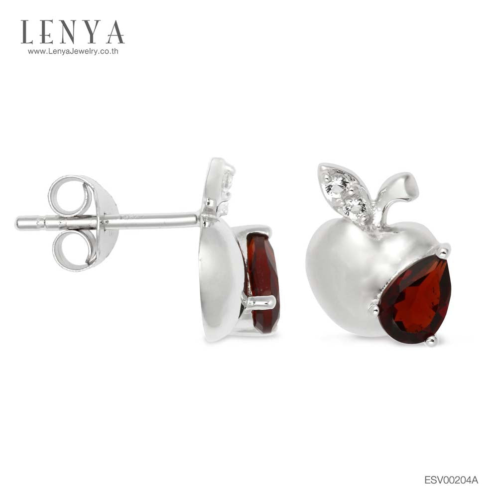 LENYA ต่างหูพลอยโกเมน เสริมด้านใจแกร่ง สำเร็จ มั่นคง ขนาด 6x4 มิล ตัวเรือนเงินแท้925 ชุบทองคำขาว