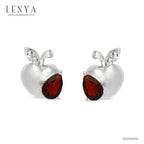 LENYA ต่างหูพลอยโกเมน เสริมด้านใจแกร่ง สำเร็จ มั่นคง ขนาด 6x4 มิล ตัวเรือนเงินแท้925 ชุบทองคำขาว