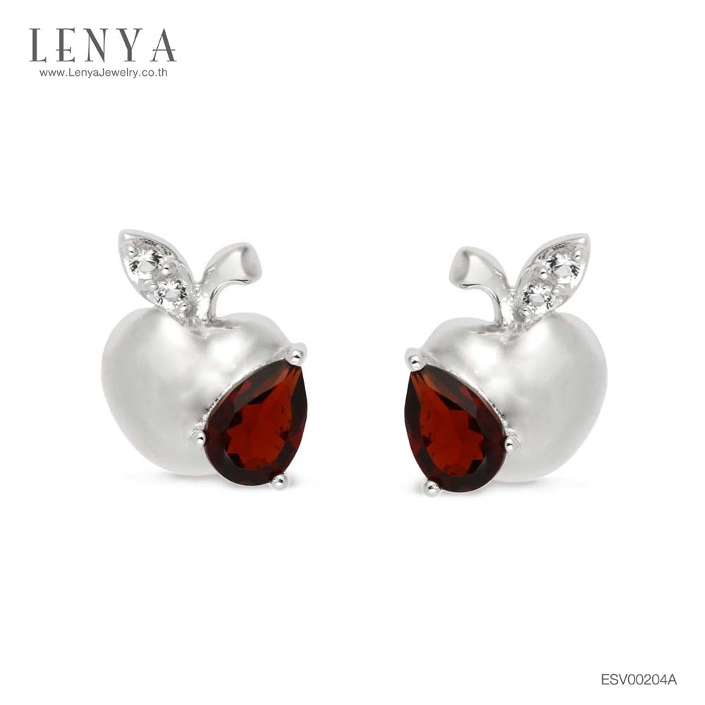 LENYA ต่างหูพลอยโกเมน เสริมด้านใจแกร่ง สำเร็จ มั่นคง ขนาด 6x4 มิล ตัวเรือนเงินแท้925 ชุบทองคำขาว