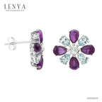 LENYA ต่างหูพลอยอเมทิสต์ เสริมความสงบใจ มีสติ มั่งคั่ง ขนาด 6x4 มิล ตัวเรือนเงินแท้925 ชุบทองคำขาว