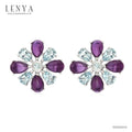 LENYA ต่างหูพลอยอเมทิสต์ เสริมความสงบใจ มีสติ มั่งคั่ง ขนาด 6x4 มิล ตัวเรือนเงินแท้925 ชุบทองคำขาว
