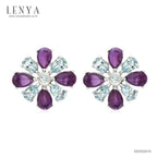 LENYA ต่างหูพลอยอเมทิสต์ เสริมความสงบใจ มีสติ มั่งคั่ง ขนาด 6x4 มิล ตัวเรือนเงินแท้925 ชุบทองคำขาว