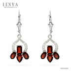 LENYA ต่างหูพลอยโกเมน เสริมด้านใจแกร่ง สำเร็จ มั่นคง ขนาด 6x4 มิล ตัวเรือนเงินแท้925 ชุบทองคำขาว