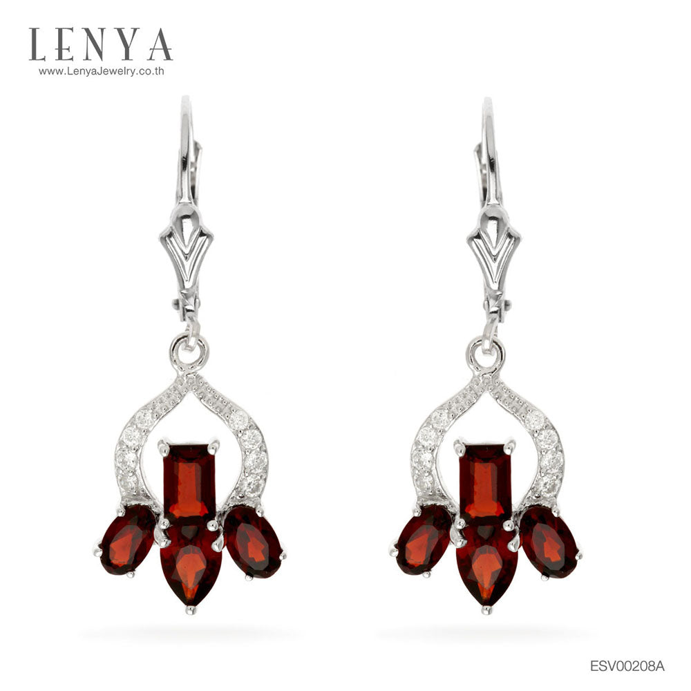 LENYA ต่างหูพลอยโกเมน เสริมด้านใจแกร่ง สำเร็จ มั่นคง ขนาด 6x4 มิล ตัวเรือนเงินแท้925 ชุบทองคำขาว