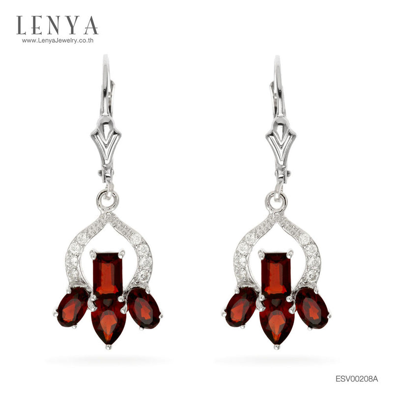LENYA ต่างหูพลอยโกเมน เสริมด้านใจแกร่ง สำเร็จ มั่นคง ขนาด 6x4 มิล ตัวเรือนเงินแท้925 ชุบทองคำขาว